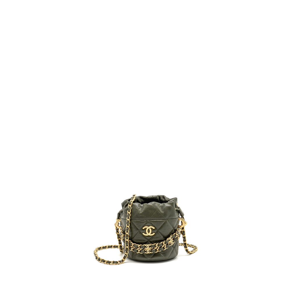 CHANEL MINI BUCKET BAG CAVIAR DARK GREEN GHW (MICROCHIP)
