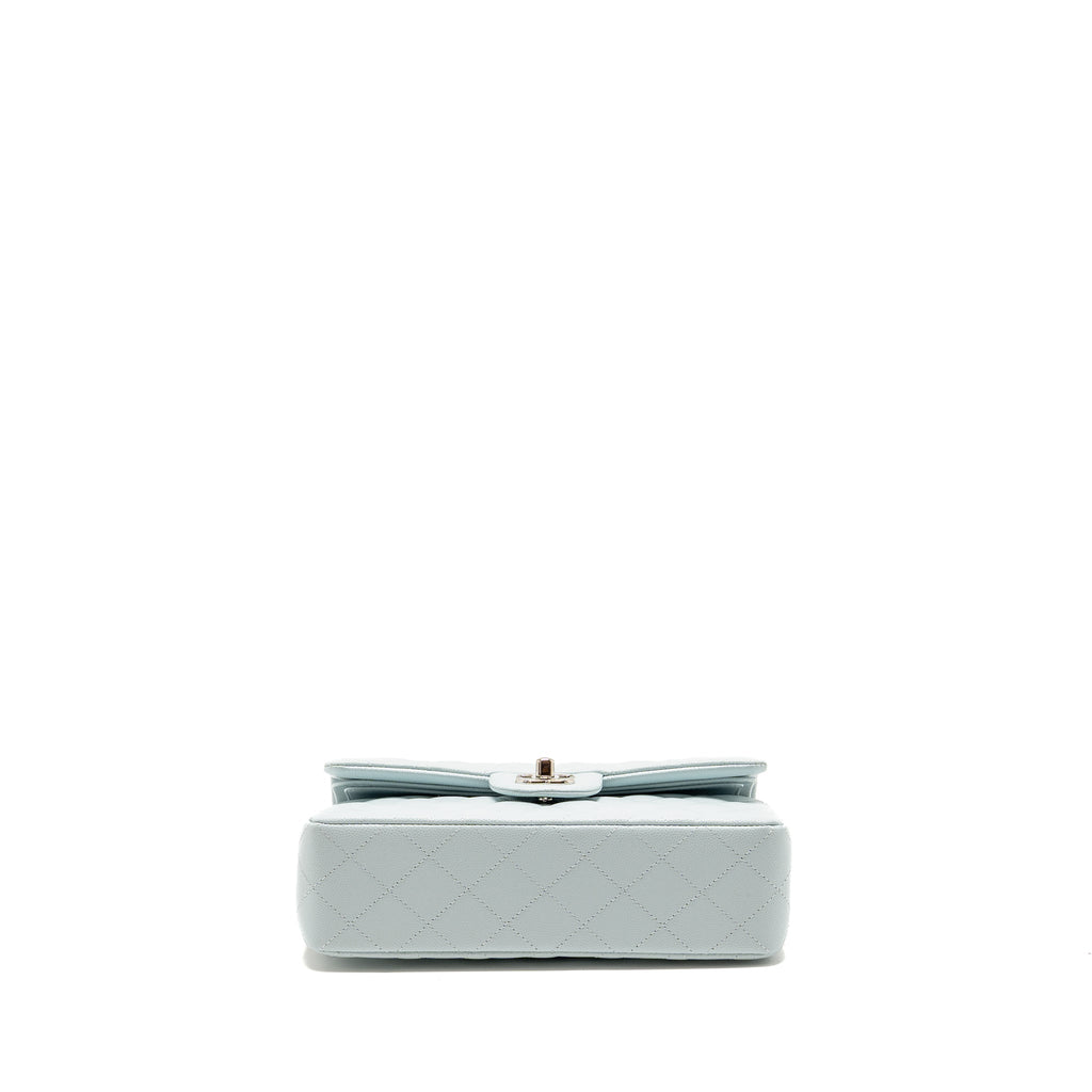 CHANEL SMALL CLASSIC DOUBLE FLAP BAG CAVIAR LIGHT BLUE SHW (MICROCHIP)