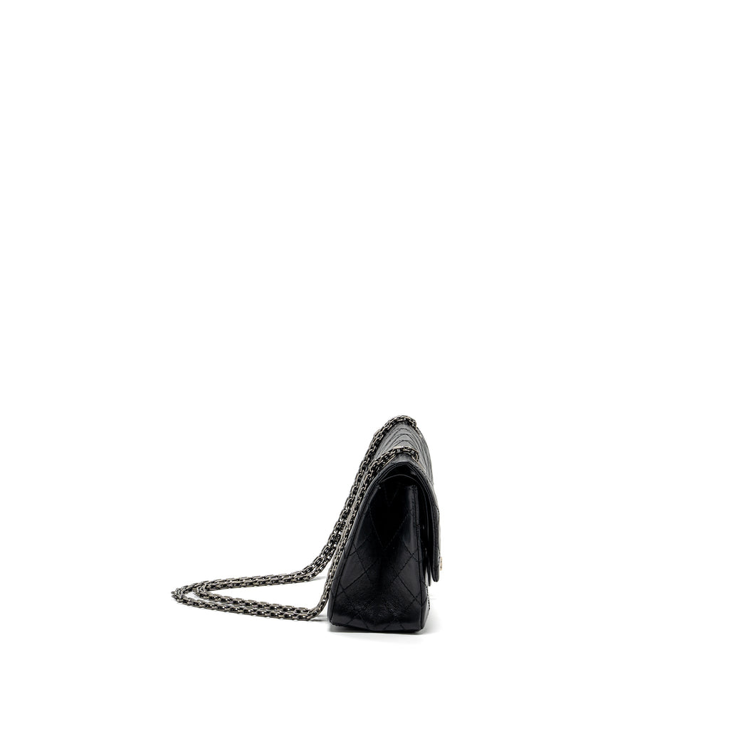 CHANEL SMALL 2.55 REISSUE FLAP BAG AGED CALFSKIN BLACK RUTHENIUM HARDWARE