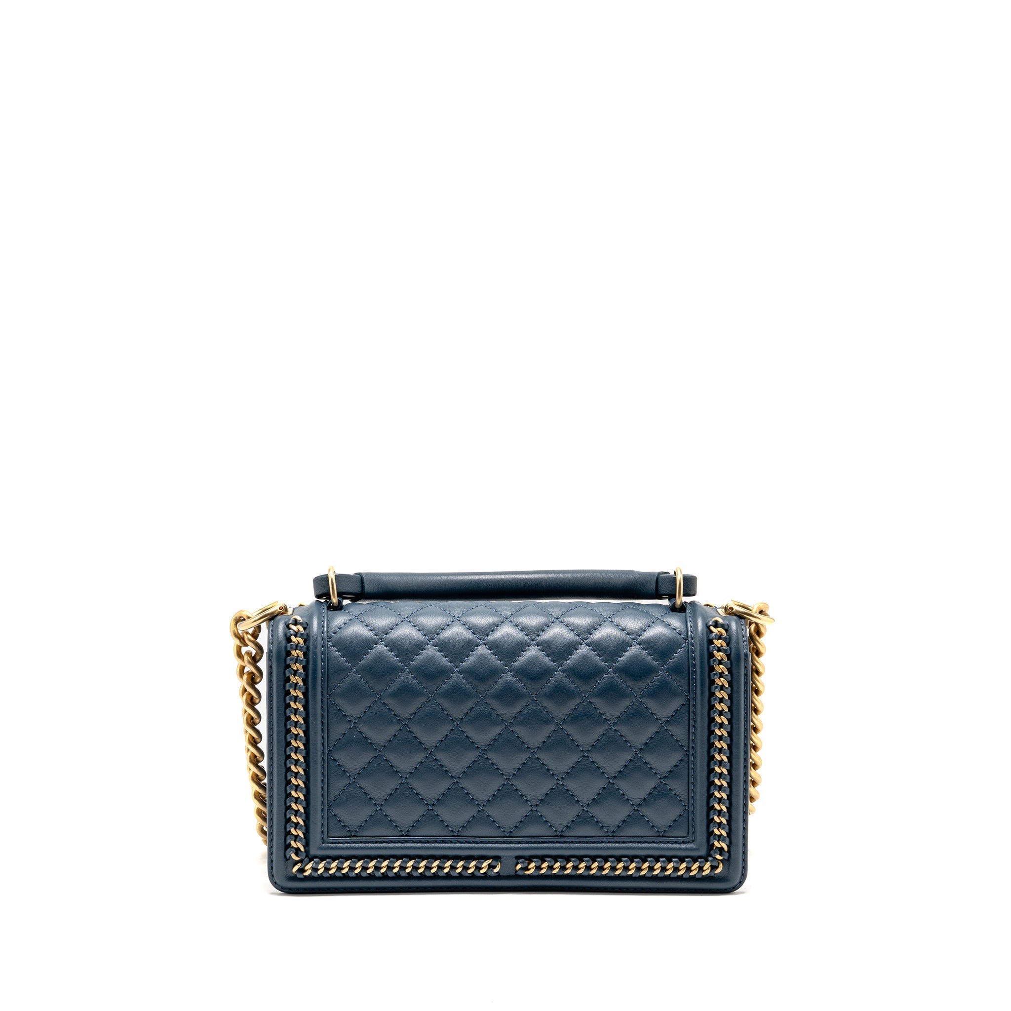 CHANEL TOP HANDLE BOY BAG CALFSKIN BLUE GHW