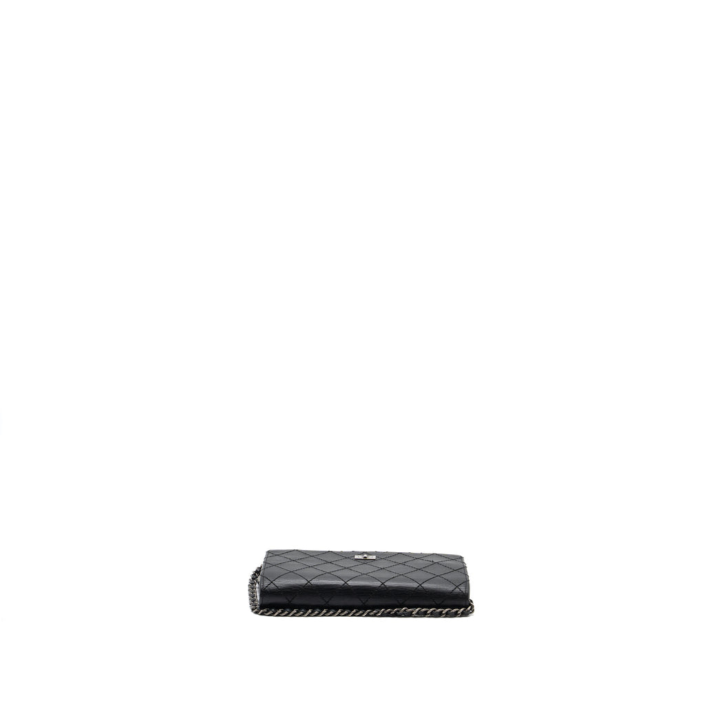 CHANEL 2.55 WALLET ON CHAIN AGED CALFSKIN BLACK RUTHENIUM SHW