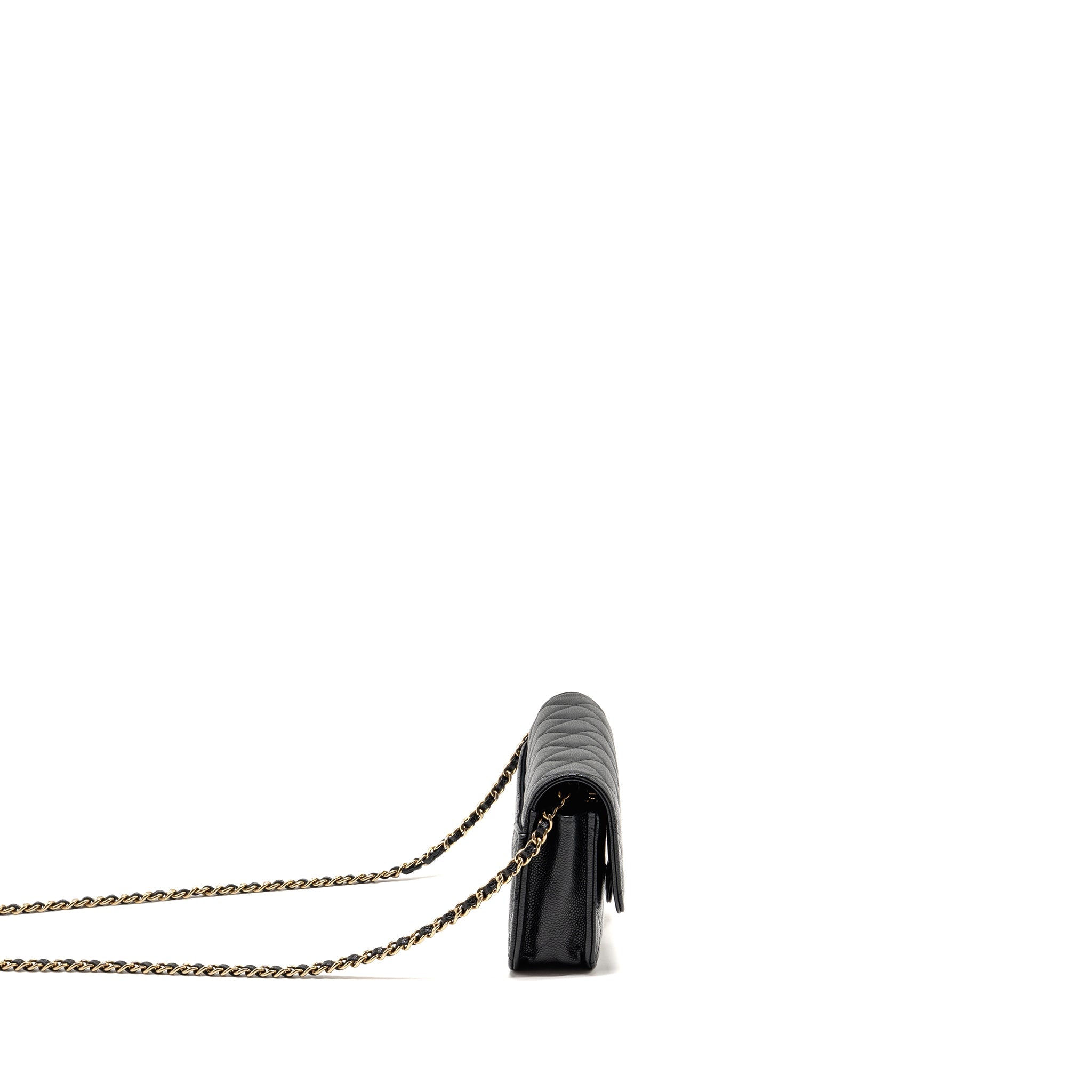 CHANEL QUILTED CC CLUTCH ON CHAIN CAVIAR BLACK LGHW (MICROCHIP)