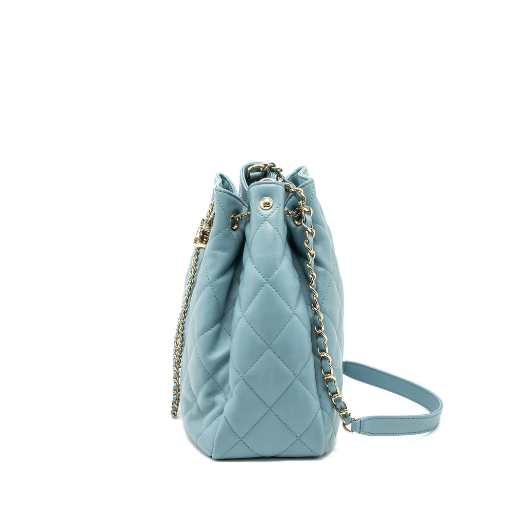 CHANEL BUCKET BAG CALFSKIN LIGHT BLUE LGHW