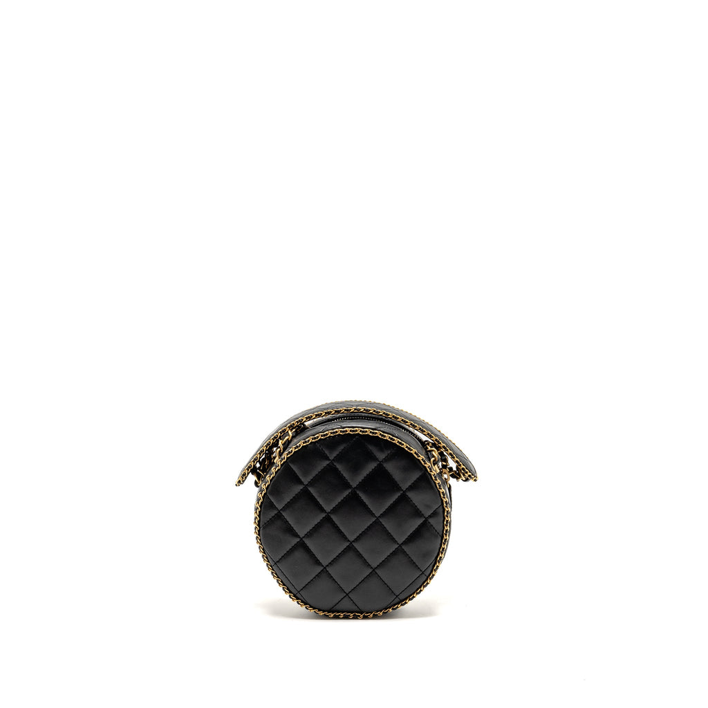 CHANEL ROUND VANITY WITH CHAIN LAMBSKIN BLACK GHW (MICROCHIP)