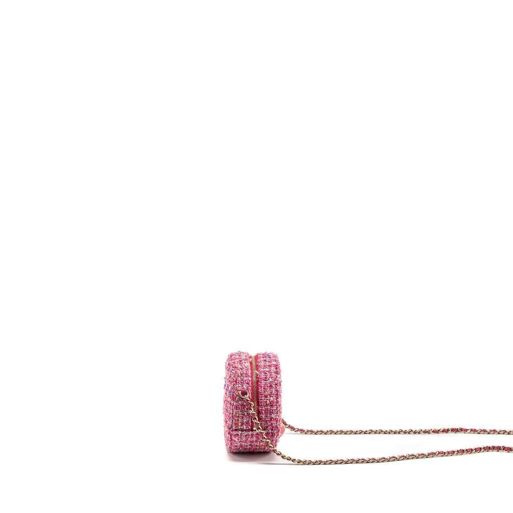 CHANEL ROUND CLUTCH WITH CHAIN TWEED PINK/MULTICOLOUR LGHW