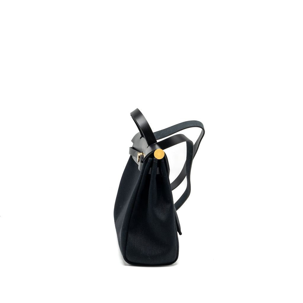 HERMES HERBAG 31 ZIP BAG CANVAS/LEATHER BLACK GHW