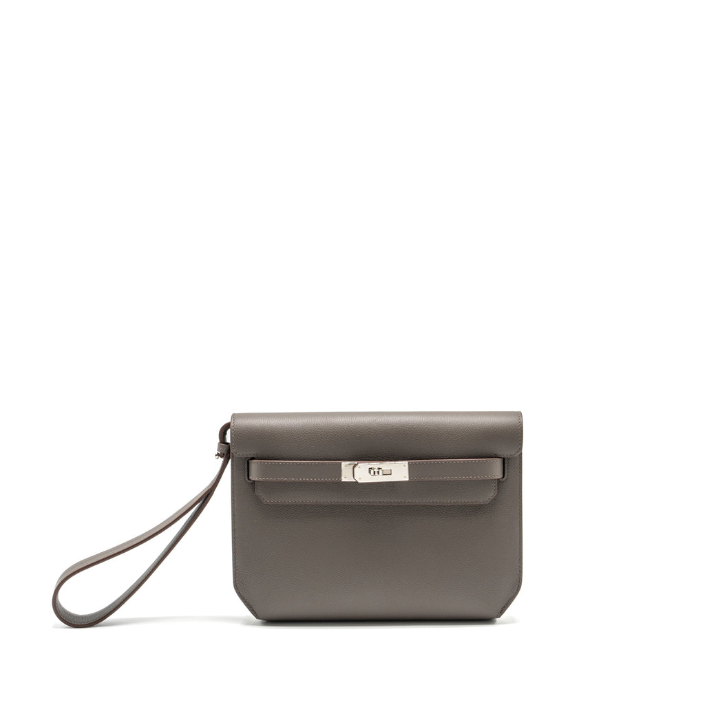 HERMES POCHETTE KELLY DEPECHES 25 EVERCOLOR 8F GRIS ETAIN SHW