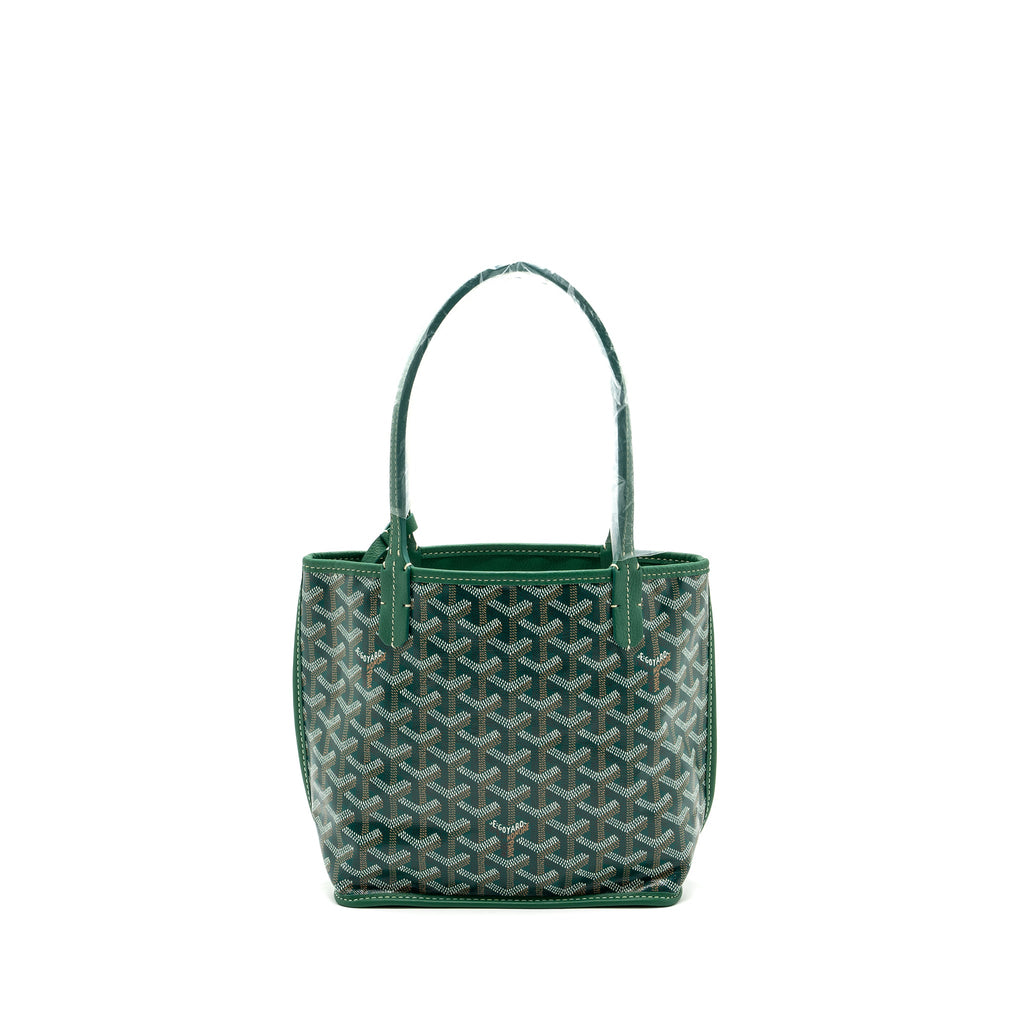 GOYARD MINI ANJOU TOTE BAG GOYARDLINE CANVAS / CALFSKIN GREEN SHW