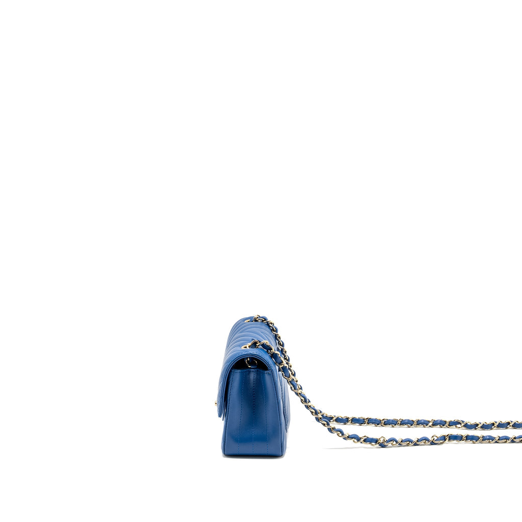 CHANEL MINI RECTANGULAR FLAP BAG CHEVRON LAMBSKIN BLUE LGHW