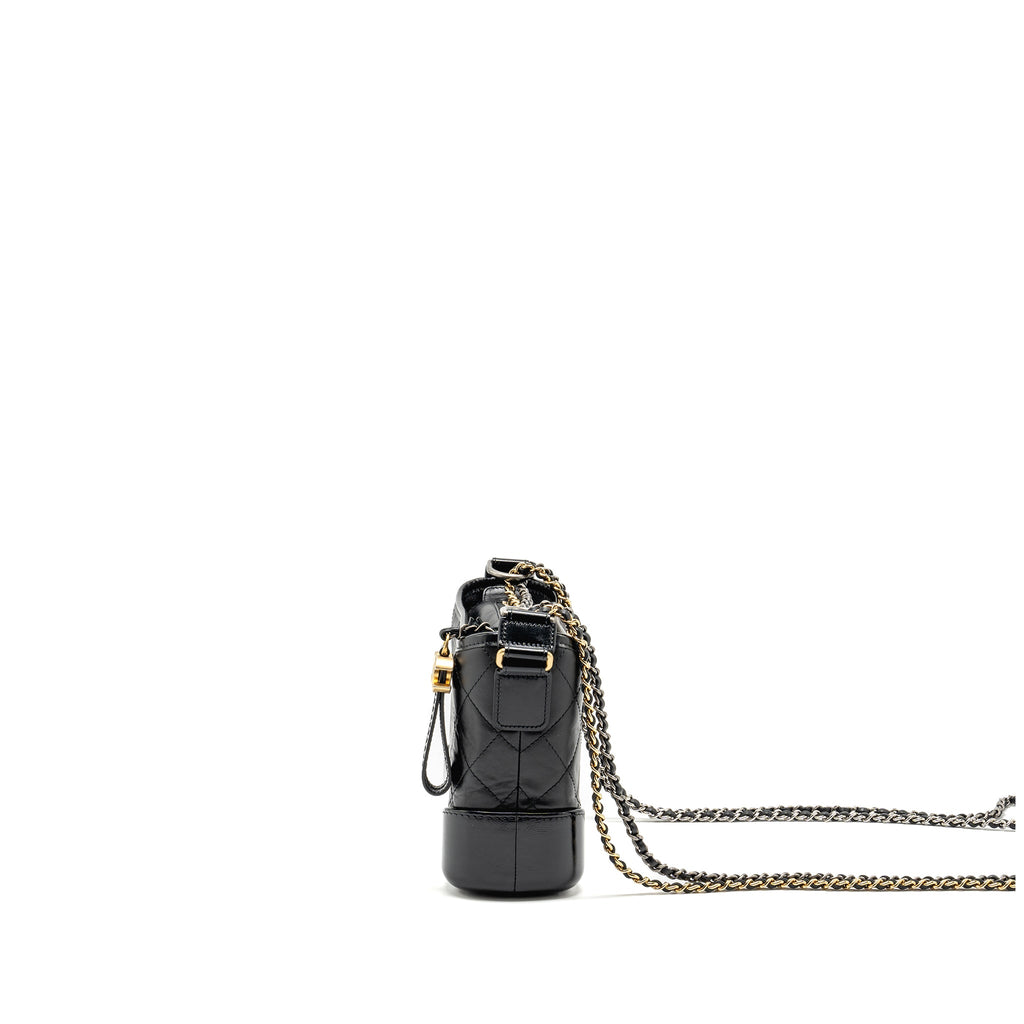 CHANEL SMALL GABRIELLE HOBO BAG AGED CALFSKIN BLACK MULTICOLOUR HARDWARE (MICROCHIP)