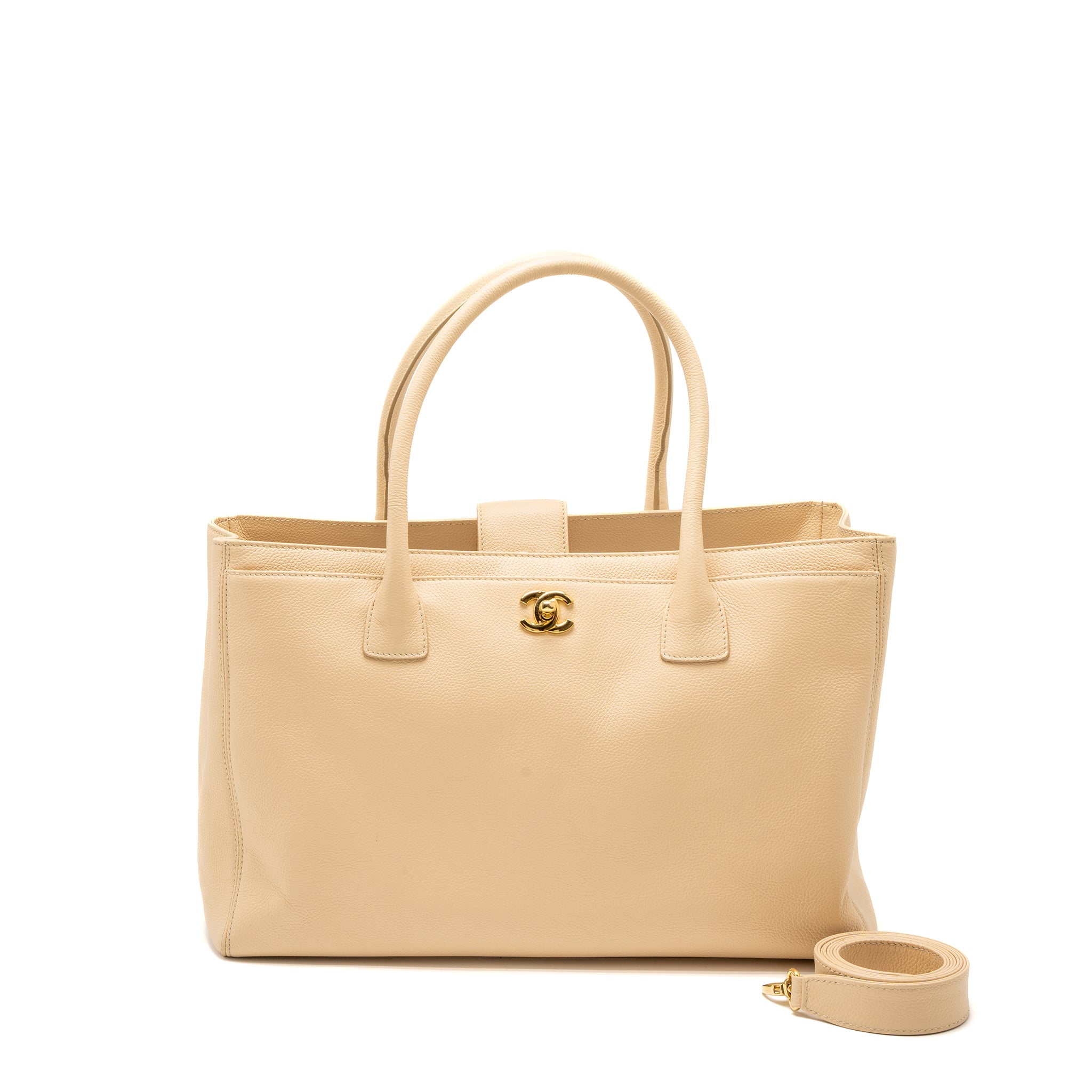 CHANEL CERF TOTE BAG GRAINED CALFSKIN BEIGE GHW