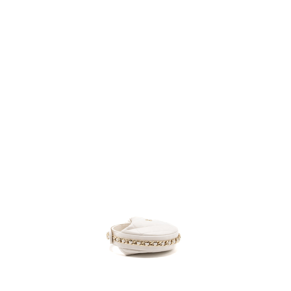 CHANEL 23C ROUND CLUTCH LAMBSKIN WHITE LGHW (MICROCHIP)
