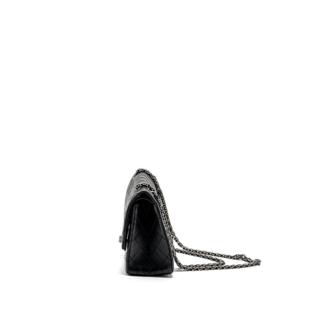 CHANEL SMALL 2.55 REISSUE FLAP BAG AGED CALFSKIN BLACK RUTHENIUM HARDWARE