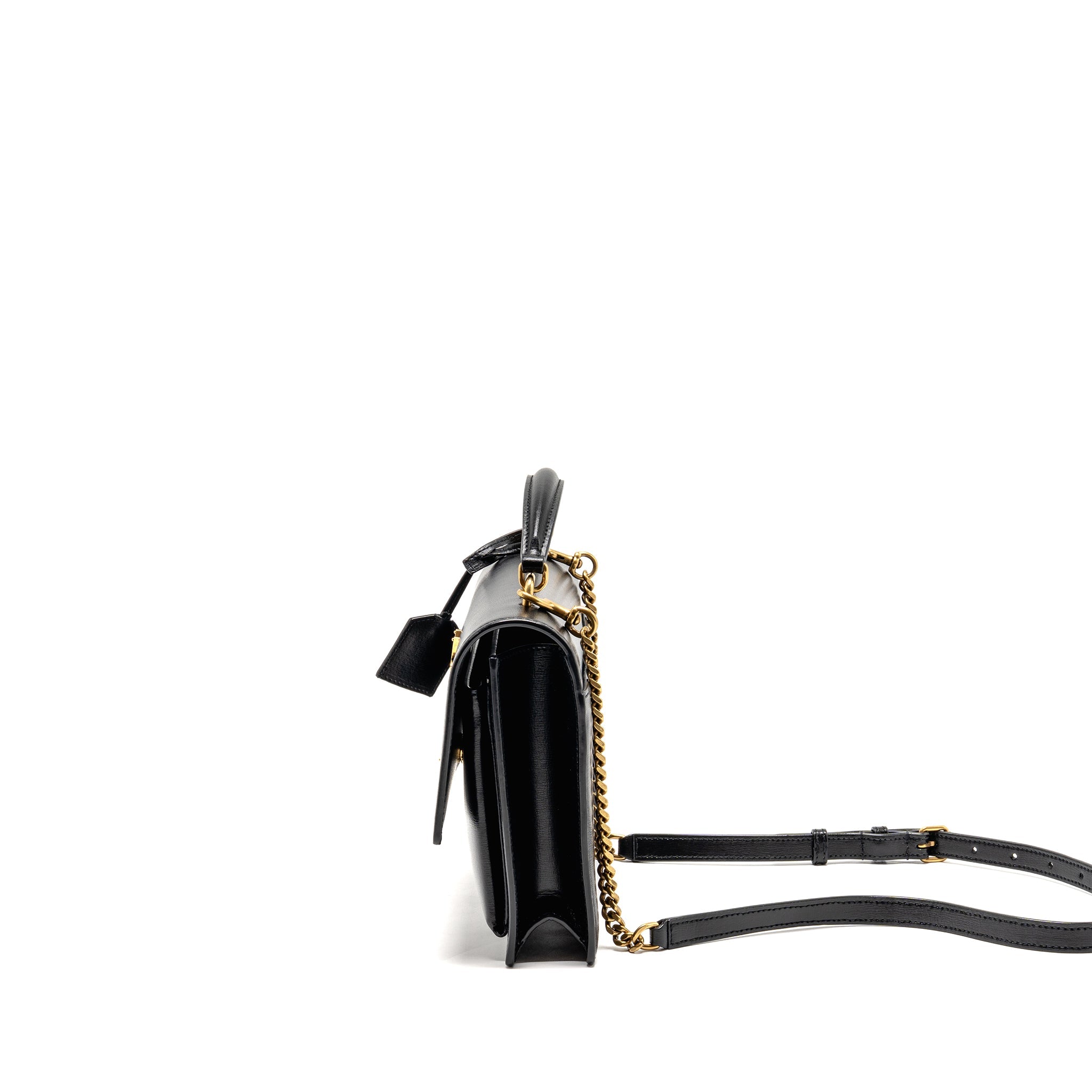 SAINT LAURENT/YSL MEDIUM TOP HANDLE SUNSET BAG CALFSKIN BLACK GHW