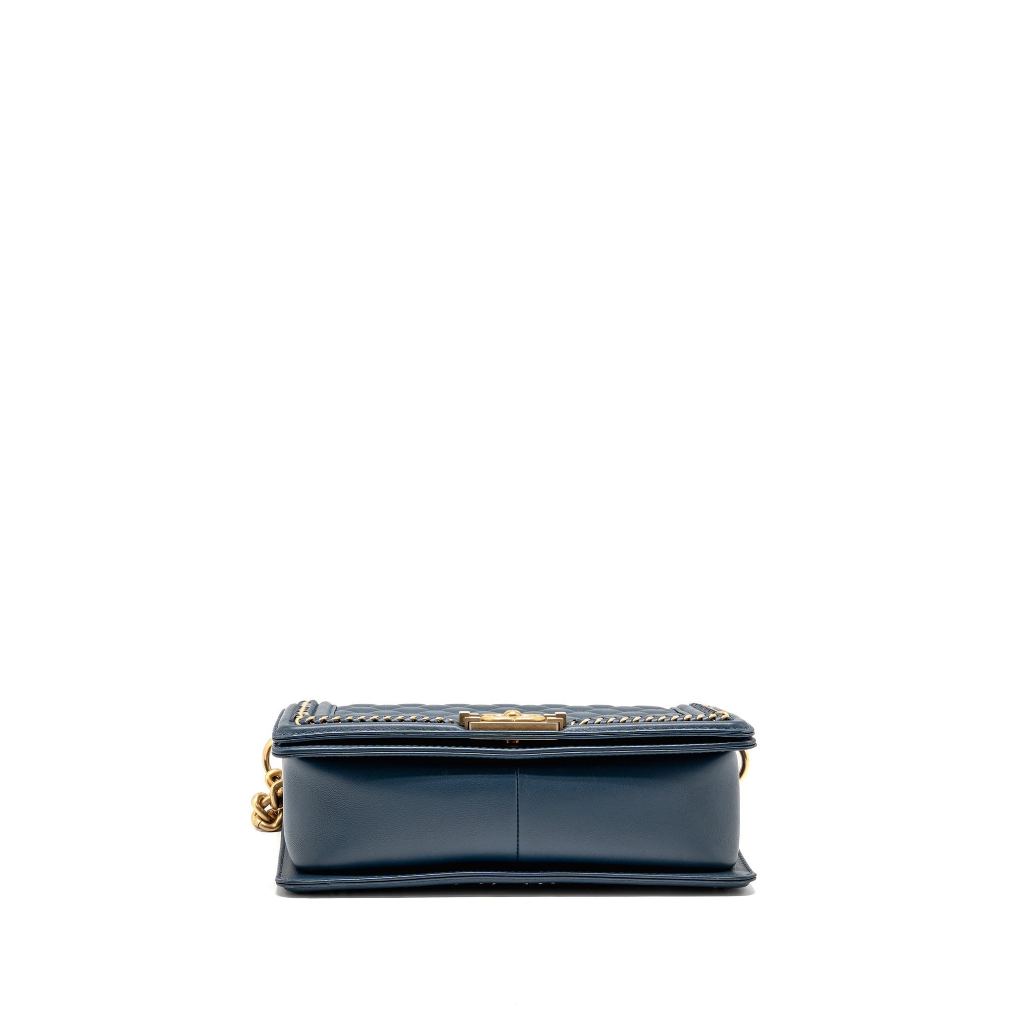 CHANEL TOP HANDLE BOY BAG CALFSKIN BLUE GHW