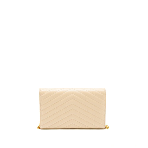SAINT LAURENT CASSANDRE MATELASSE CHAIN WALLET GRAINED CALFSKIN BEIGE GHW
