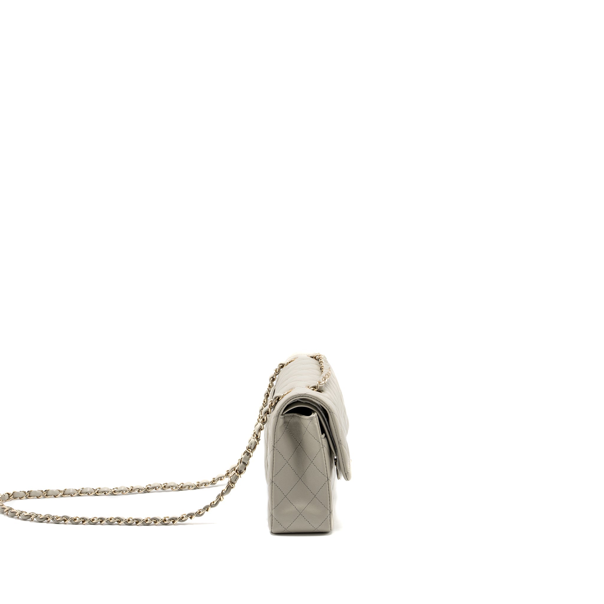 CHANEL MEDIUM CLASSIC DOUBLE FLAP BAG LAMBSKIN LIGHT GREY LGHW (MICROCHIP)