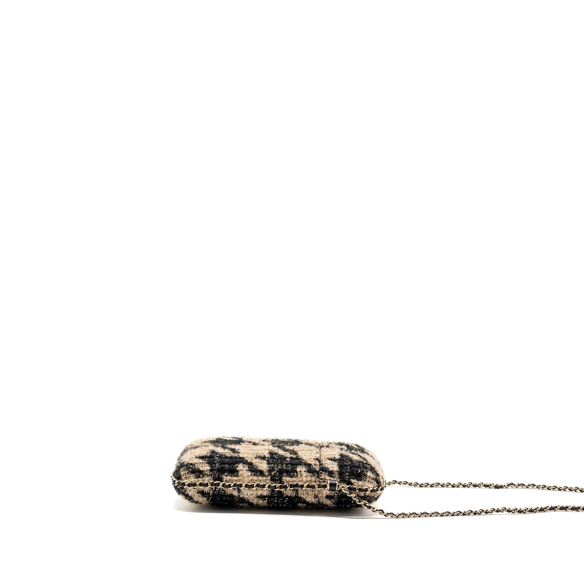 CHANEL VERTICAL PHONE CASE TWEED MULTICOLOR BLACK / LIGHT BROWN LGHW