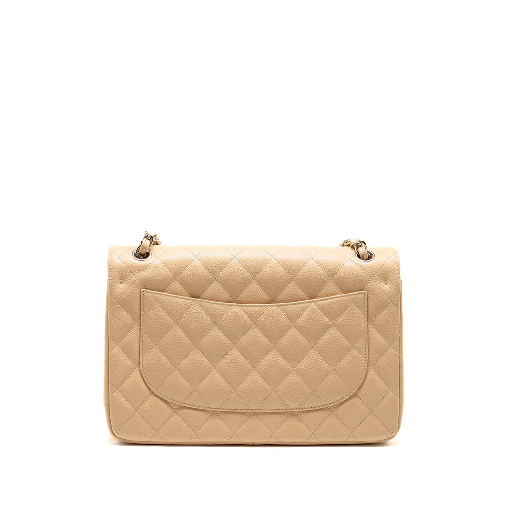 CHANEL JUMBO CLASSIC DOUBLE FLAP BAG CAVIAR BEIGE SHW