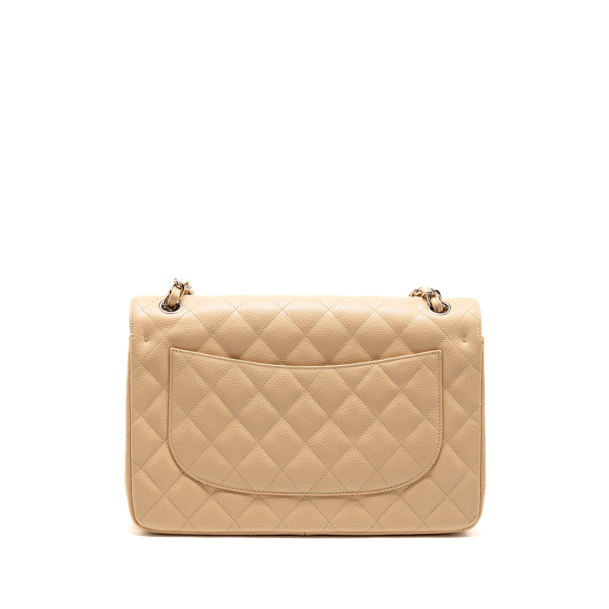 CHANEL JUMBO CLASSIC DOUBLE FLAP BAG CAVIAR BEIGE SHW