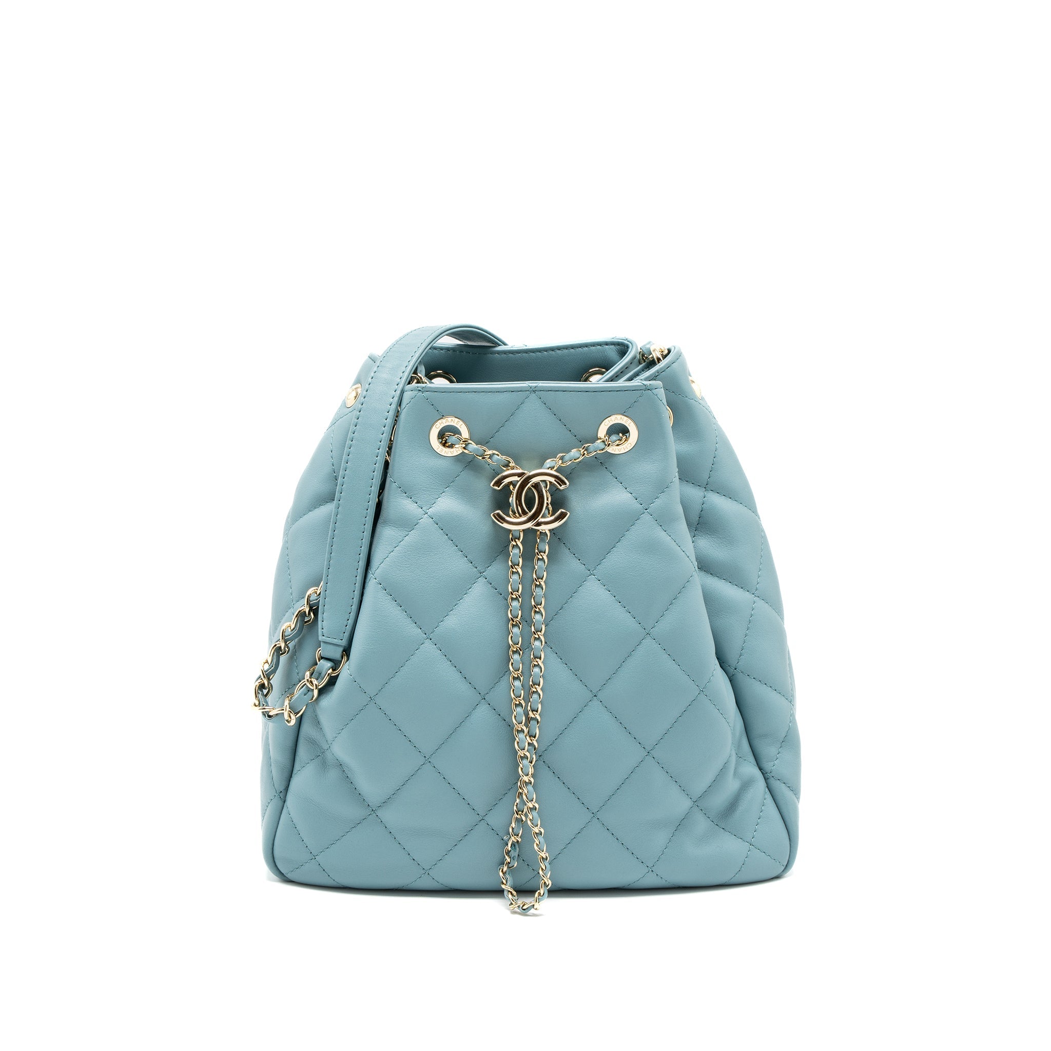 CHANEL BUCKET BAG CALFSKIN LIGHT BLUE LGHW