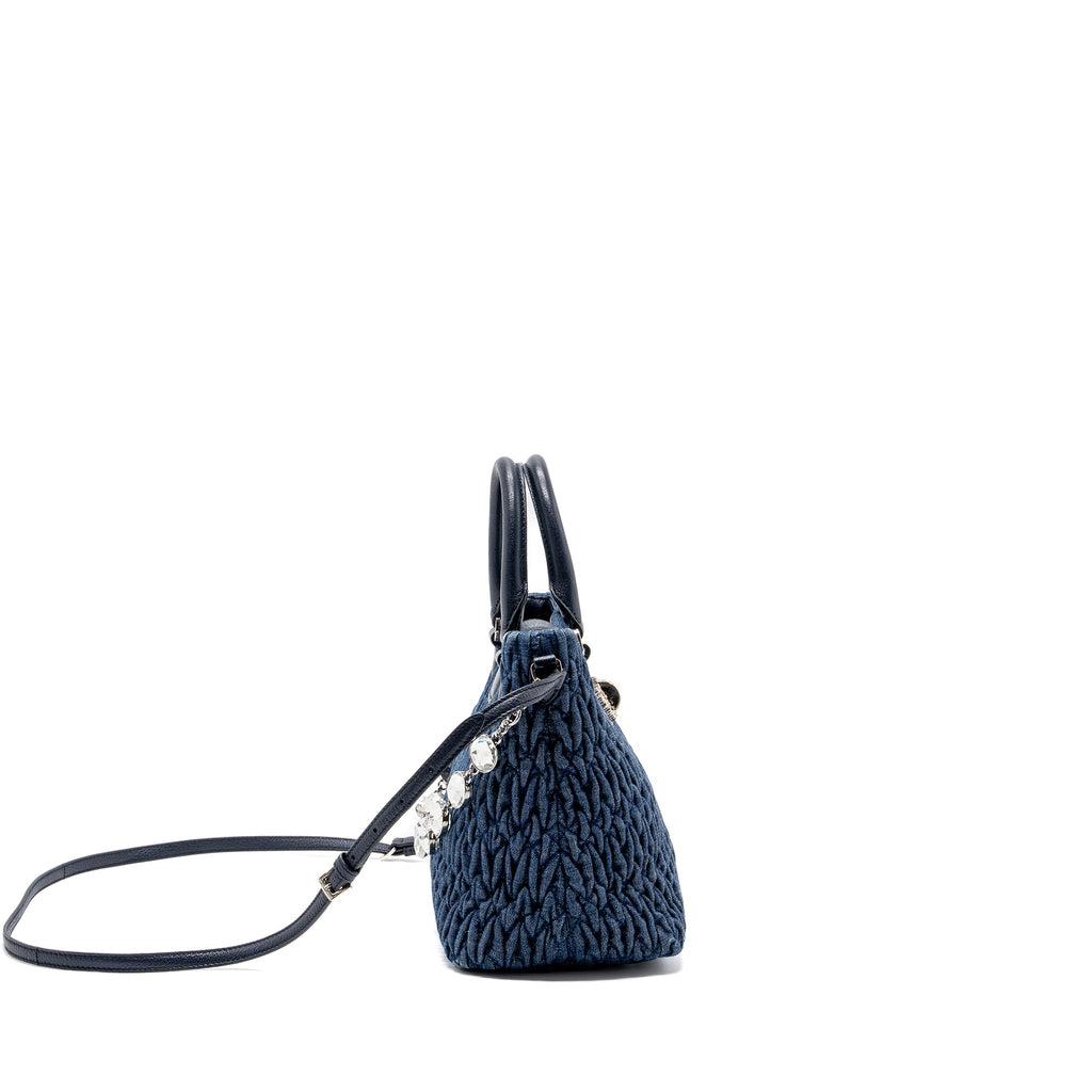 MIUMIU TOP HANDLE CROSSBODY BAG BLUE DENIM SHW