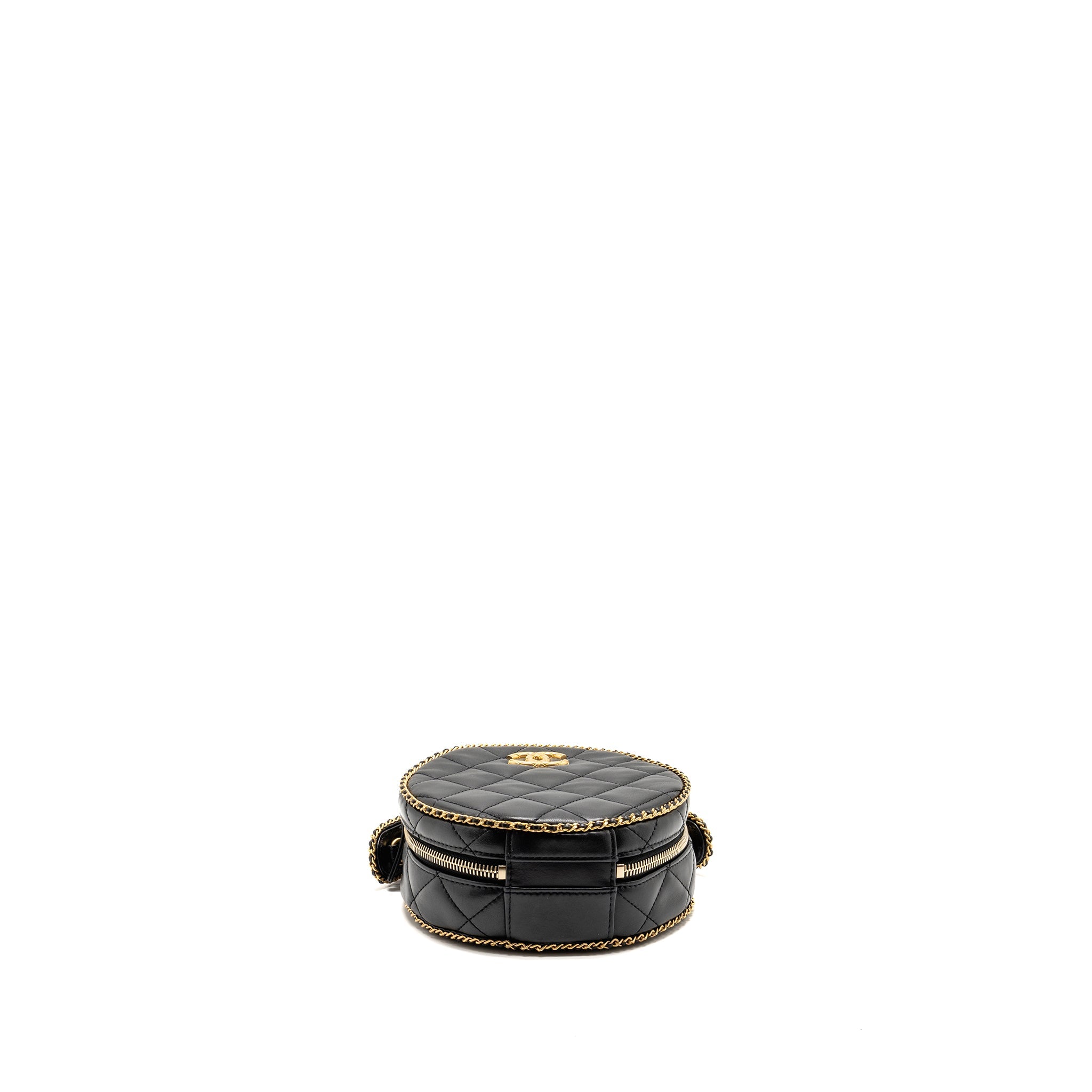 CHANEL ROUND VANITY WITH CHAIN LAMBSKIN BLACK GHW (MICROCHIP)