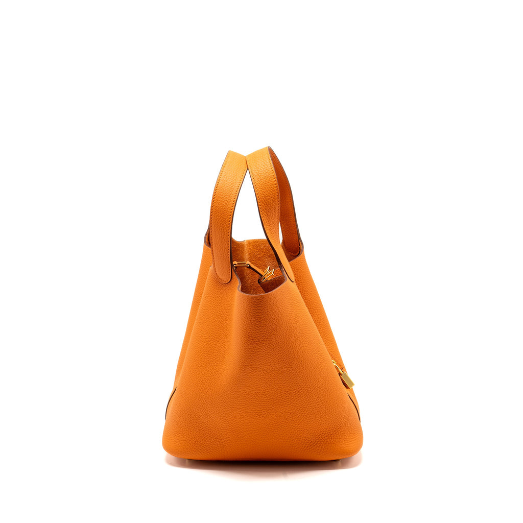 HERMES PICOTIN 22 LOCK BAG CLEMENCE ORANGE GHW