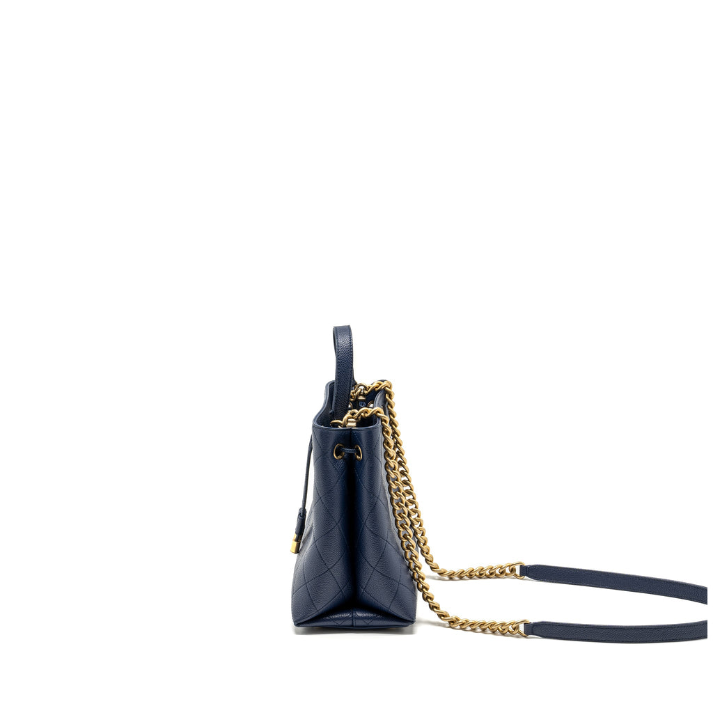 CHANEL TOP HANDLE DRAWSTRING BUCKET BAG CAVIAR NAVY  GHW