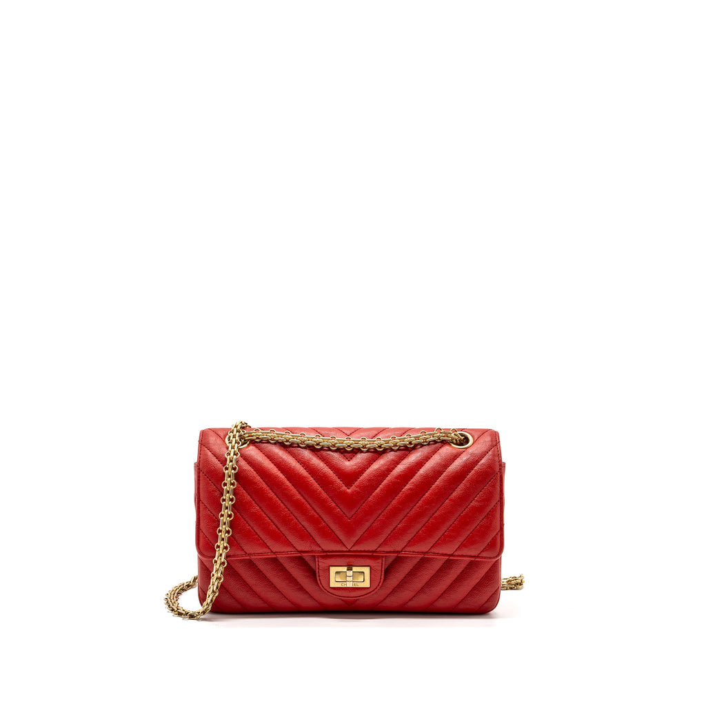 CHANEL SMALL 2.55 REISSUE FLAP BAG CHEVRON CALFSKIN RED GHW