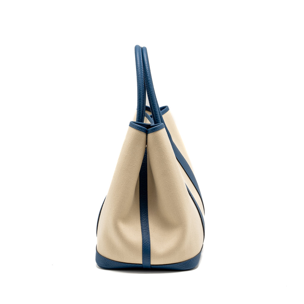 HERMES GARDEN PARTY 36 CANVAS / VACHE COUNTRY CRAIE / BLEU OUTREMER SHW