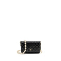 CHANEL PEARL CHAIN WALLET ON CHAIN LAMBSKIN BLACK LGHW(MICROCHIP)