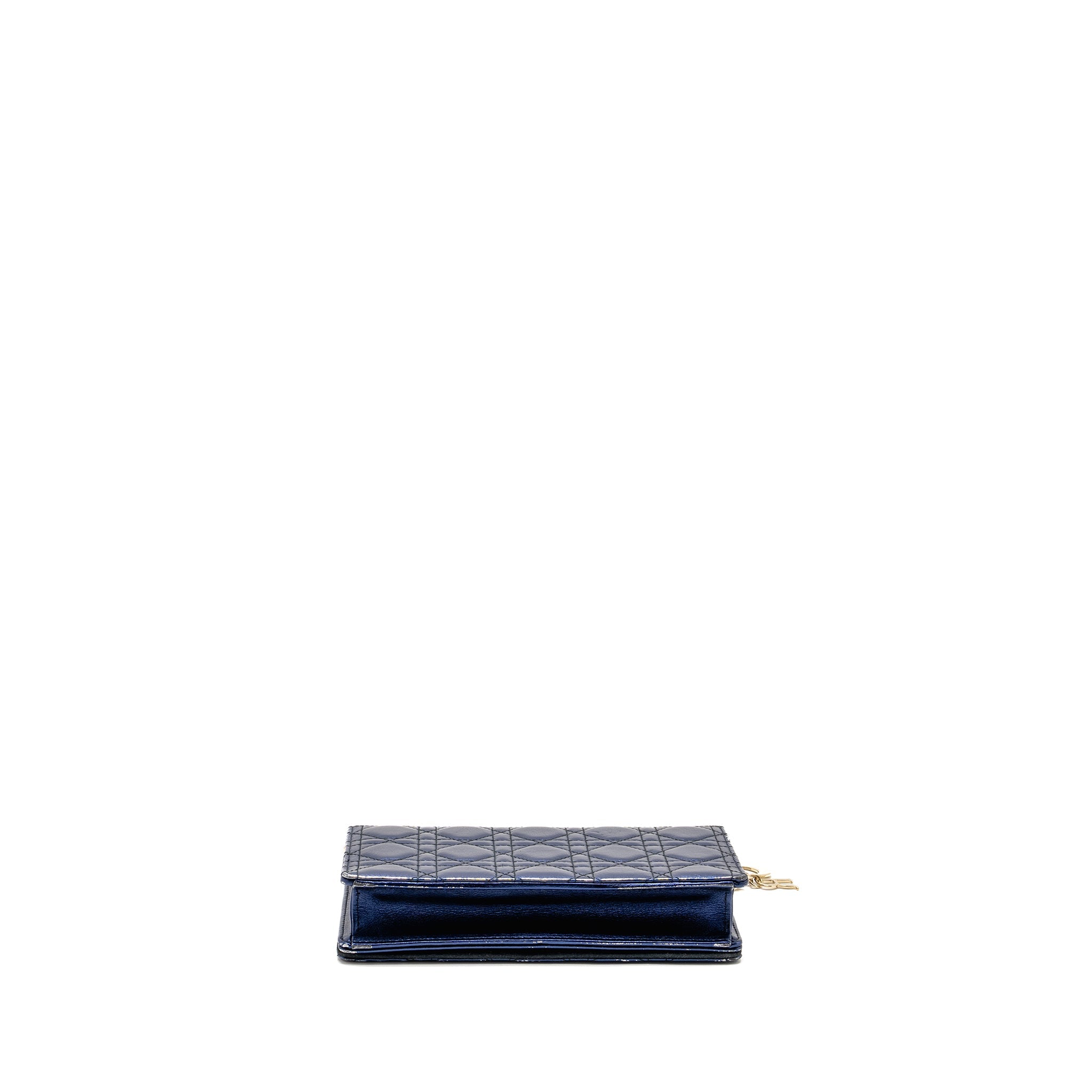 DIOR LADY DIOR POUCH CANNAGE WALLET ON CHAIN LAMBSKIN BLUE LGHW