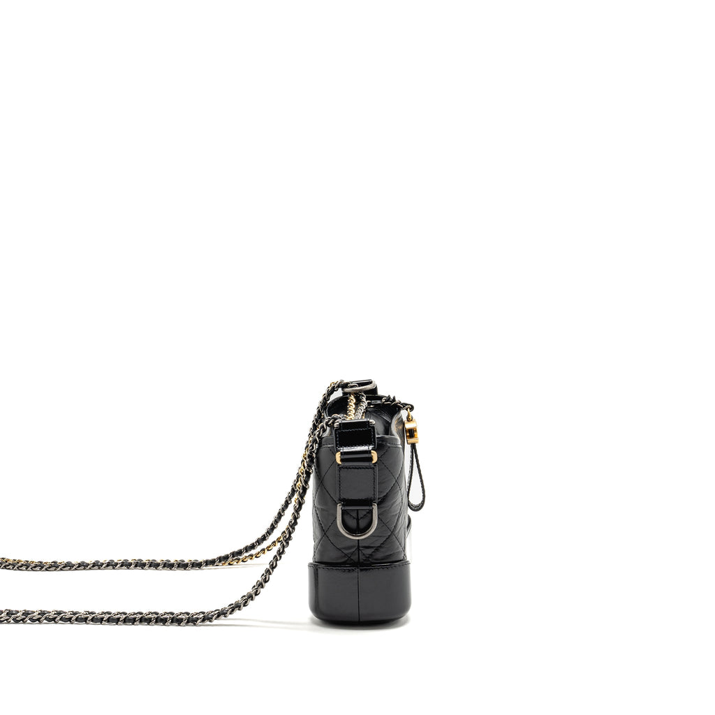 CHANEL SMALL GABRIELLE HOBO BAG AGED CALFSKIN BLACK MULTICOLOUR HARDWARE (MICROCHIP)