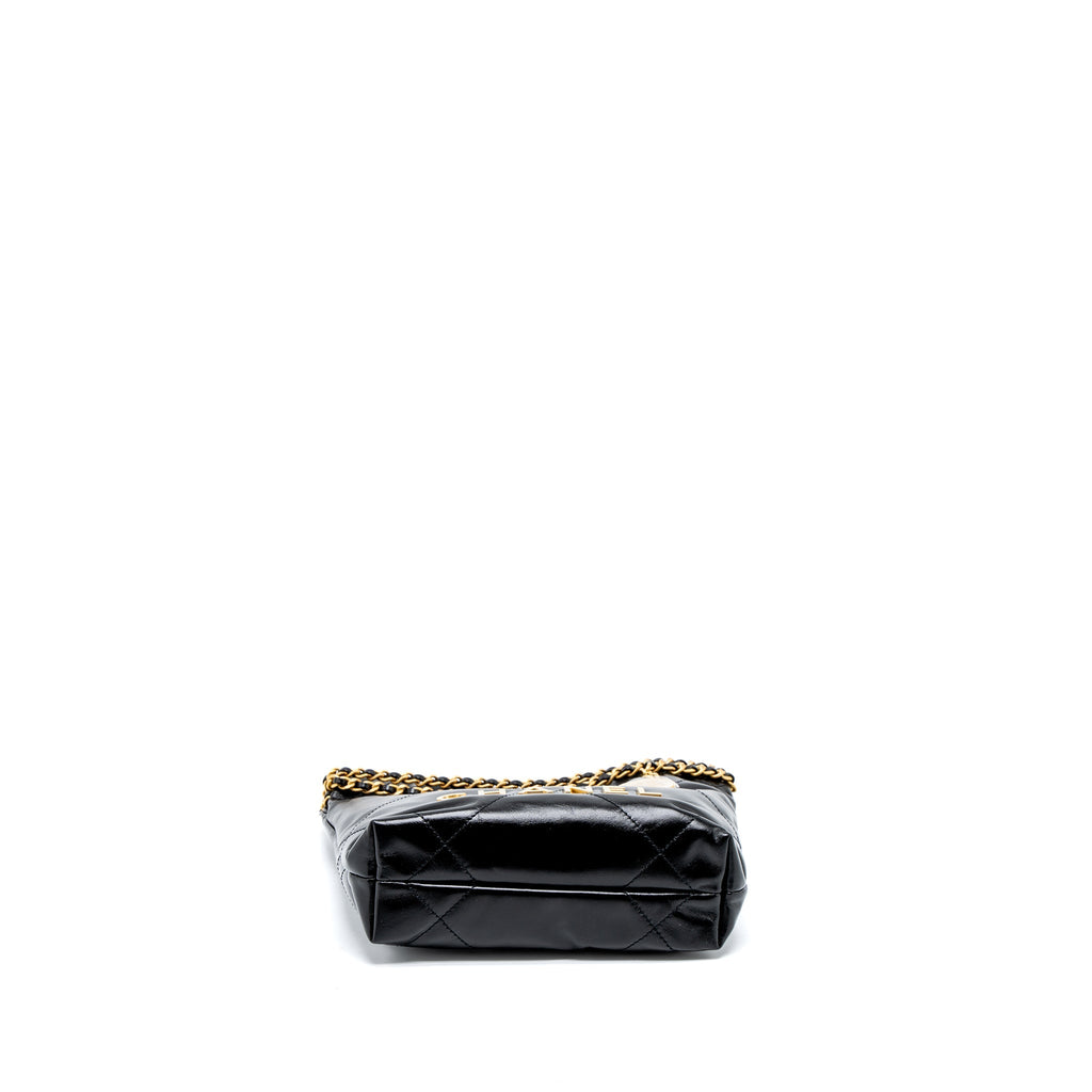 CHANEL 23S MINI 22 BAG SHINY CALFSKIN BLACK BRUSHED GHW (MICROCHIP)