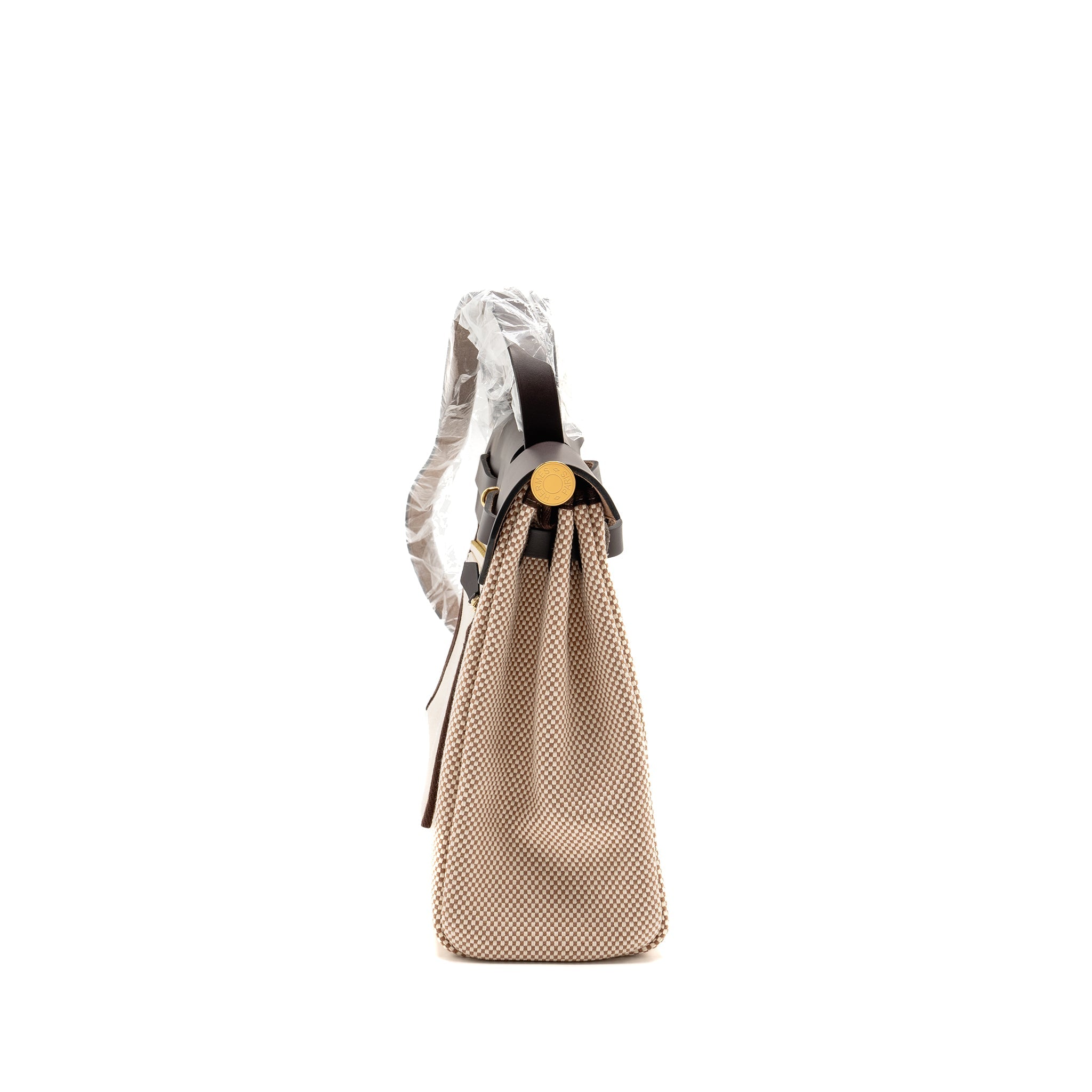 HERMES HERBAG 31 ZIP BAG CANVAS/LEATHER ECRU/BEIGE/EBENE GHW
