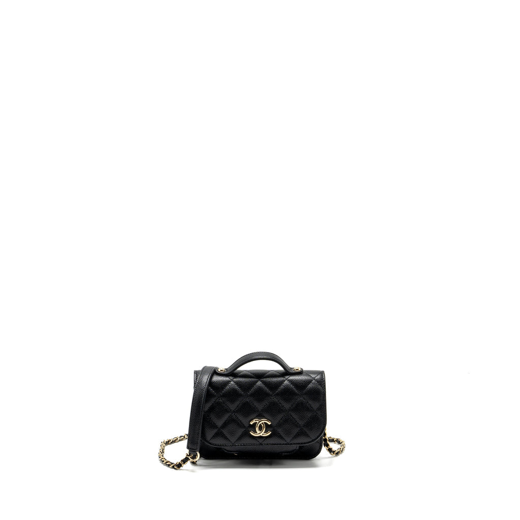 CHANEL MINI BUSINESS AFFINITY FLAP BAG WITH CHAIN CAVIAR BLACK LGHW (MICROCHIP)