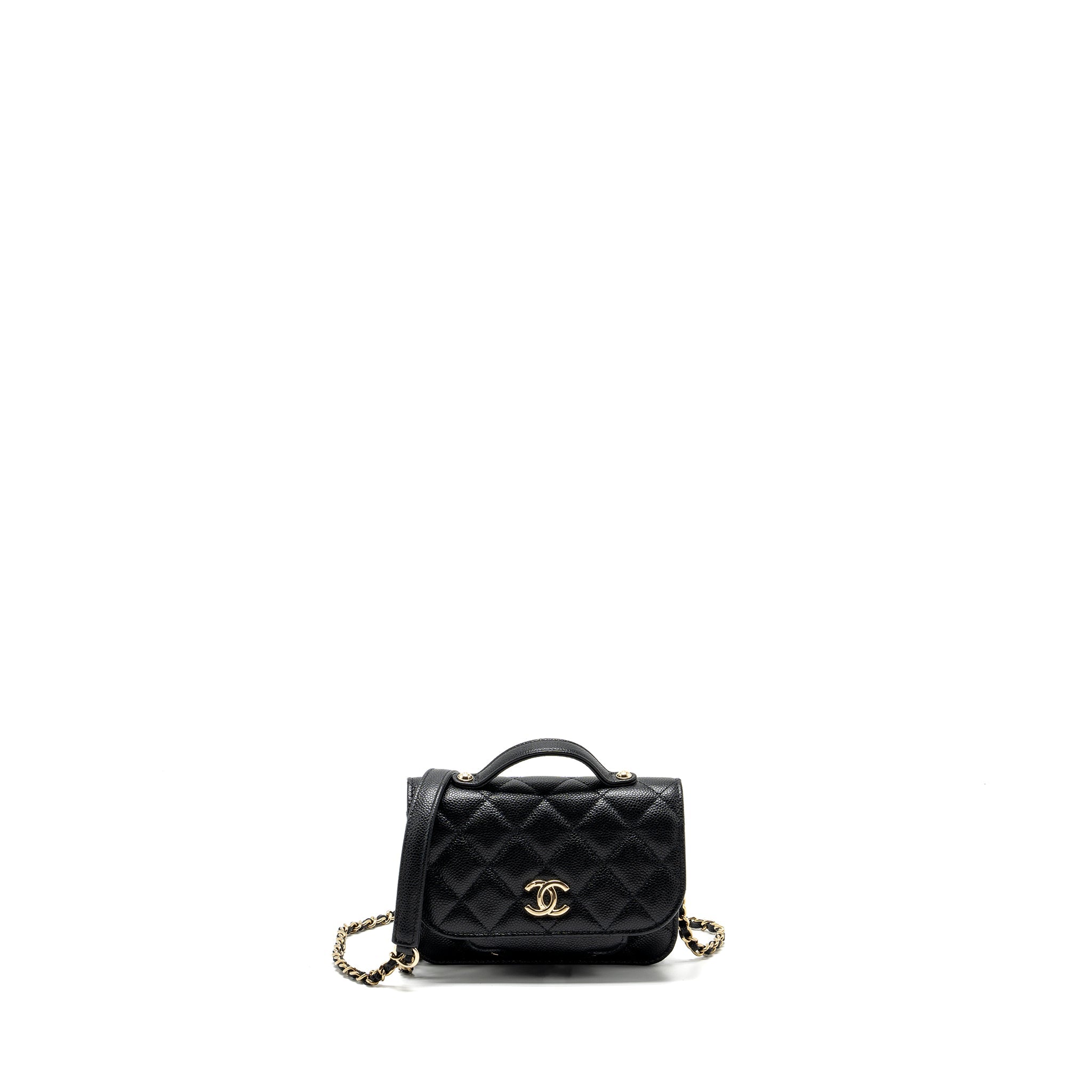 CHANEL MINI BUSINESS AFFINITY FLAP BAG WITH CHAIN CAVIAR BLACK LGHW (MICROCHIP)