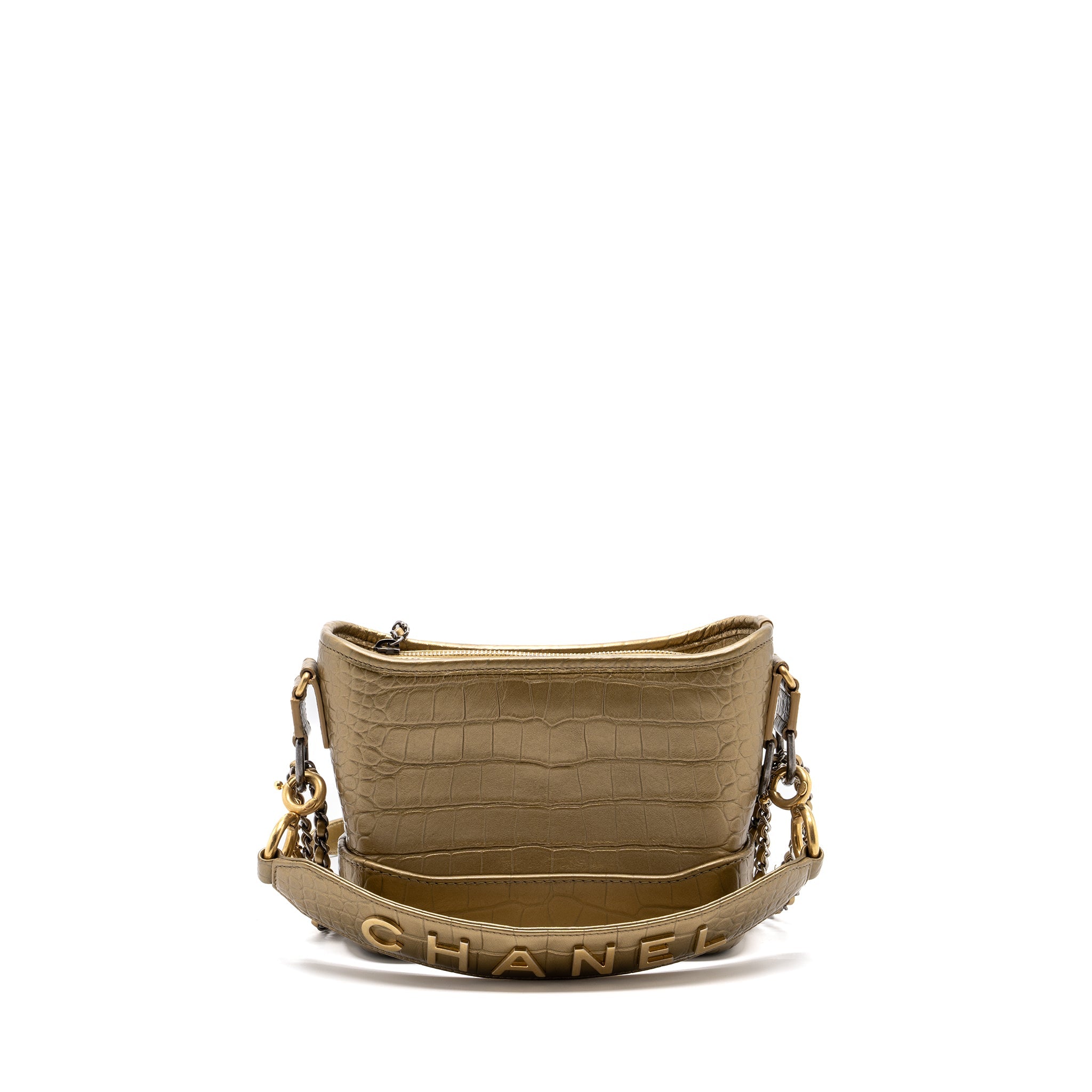 CHANEL SMALL GABRIELLE HOBO BAG WITH TOP HANDLE CROC-EMBOSSED CALFSKIN GOLD MULTICOLOUR HARDWARE