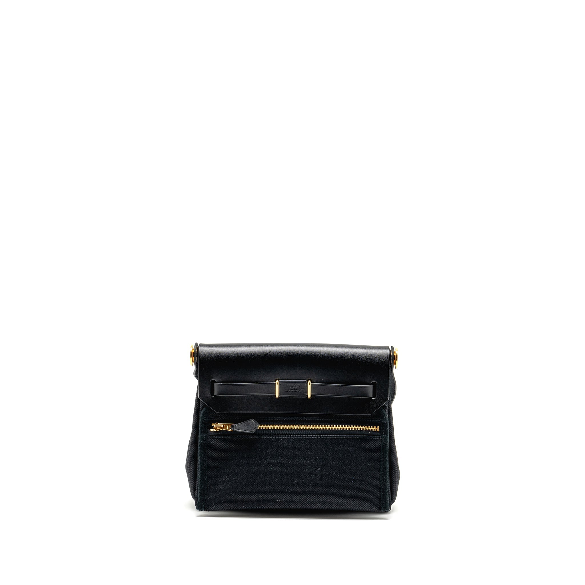 HERMES HERBAG MINI CANVAS / HUNTER LEATHER BLACK GHW