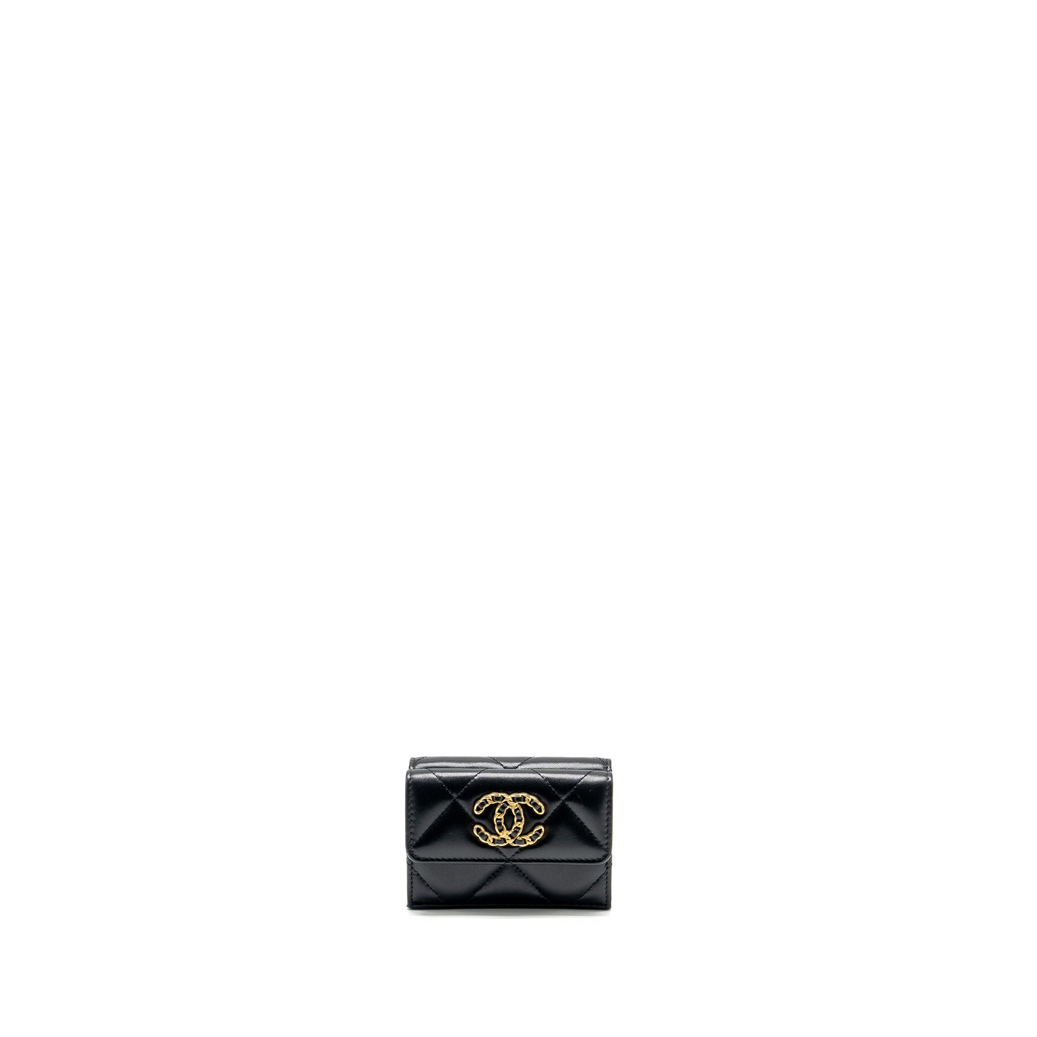 CHANEL 19 COMPACT WALLET LAMBSKIN BLACK GHW (MICROCHIP)