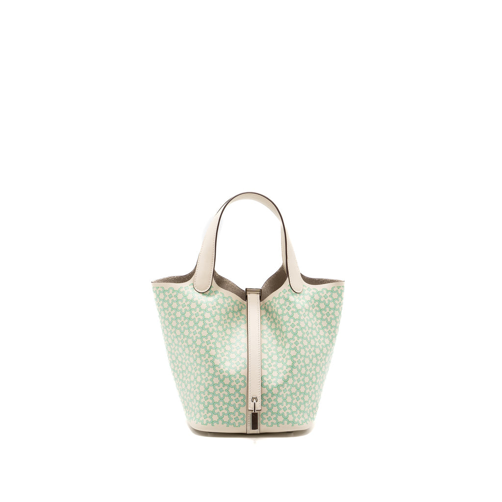 HERMES PICOTIN 18 LOCK BAG LUCKY DAISY SWIFT NATA/VERT/BLANC SHW