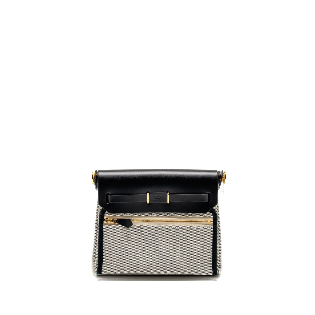 HERMES HERBAG MINI CANVAS/COWHIDE BLACK ECRU GHW