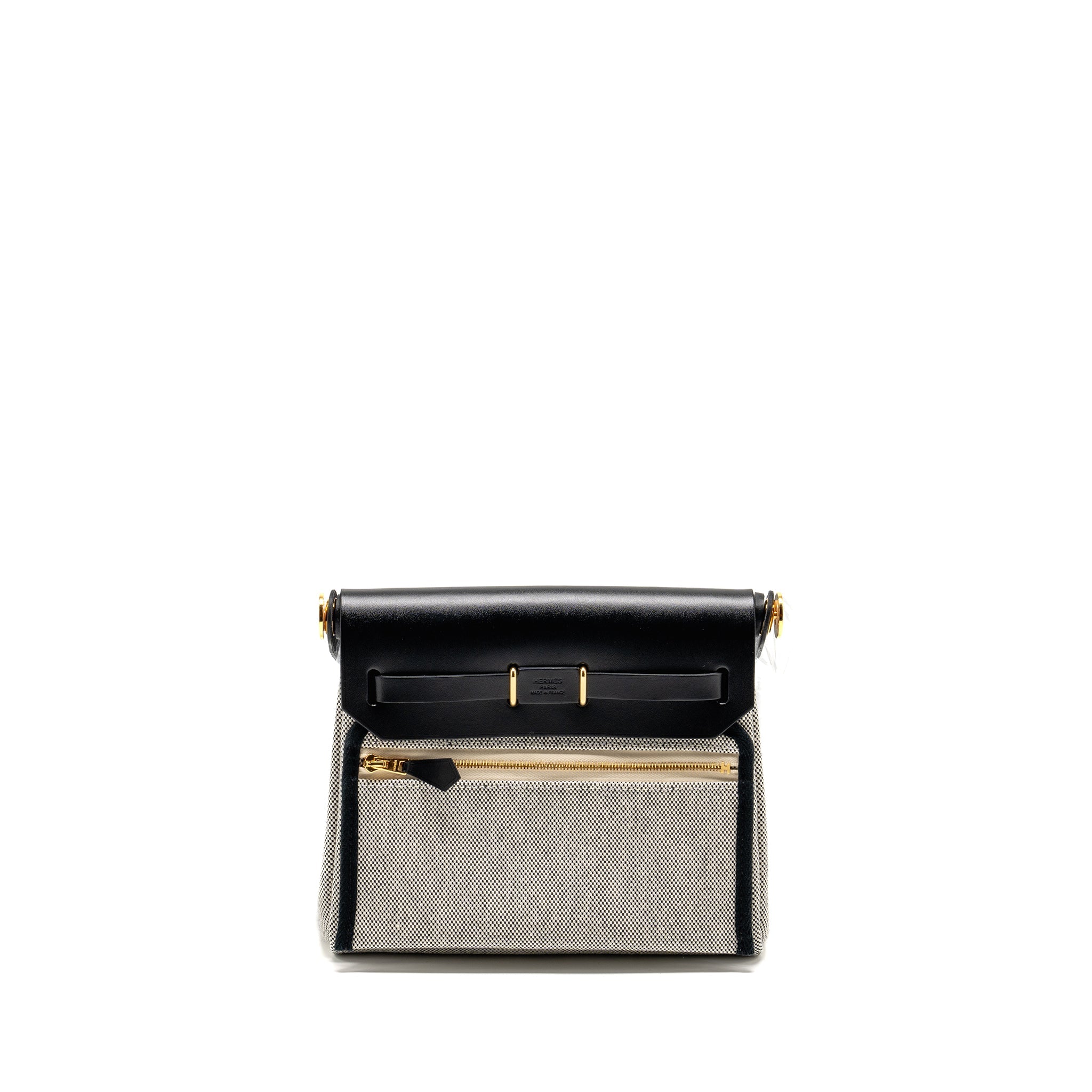 HERMES HERBAG MINI CANVAS/COWHIDE BLACK ECRU GHW
