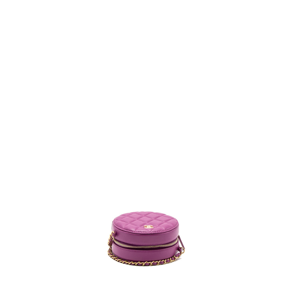 CHANEL PEARL CRUSH MINI ROUND CLUTCH WITH CHAIN LAMBSKIN PURPLE GHW