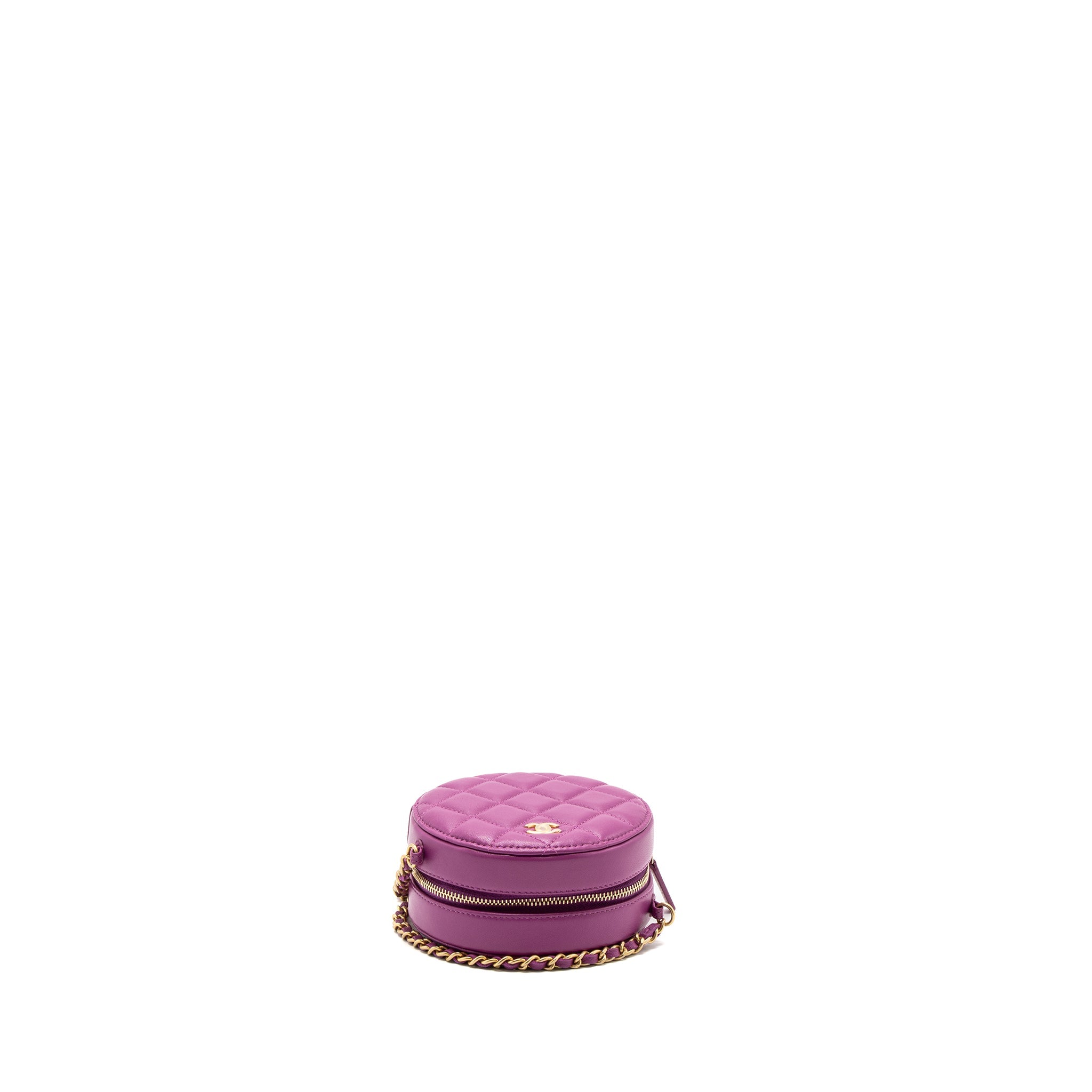 CHANEL PEARL CRUSH MINI ROUND CLUTCH WITH CHAIN LAMBSKIN PURPLE GHW