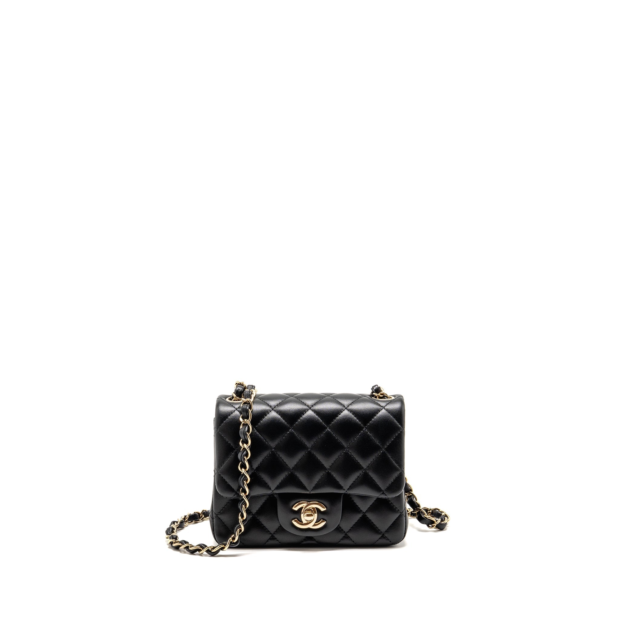 CHANEL MINI SQUARE FLAP BAG LAMBSKIN BLACK LGHW (MICROCHIP)