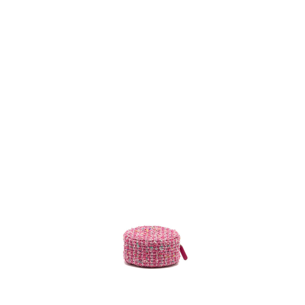 CHANEL ROUND CLUTCH WITH CHAIN TWEED PINK/MULTICOLOUR LGHW