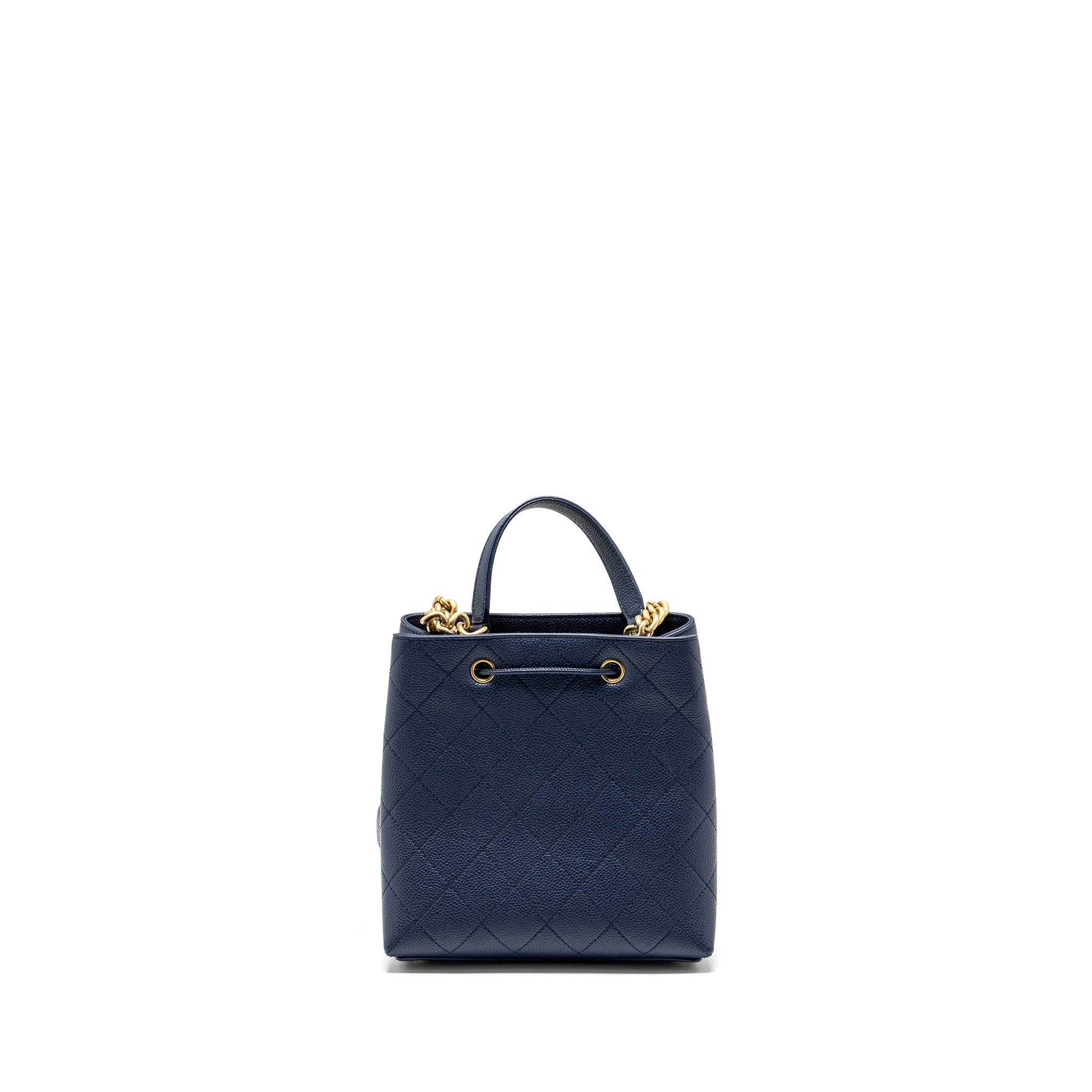 CHANEL TOP HANDLE DRAWSTRING BUCKET BAG CAVIAR NAVY  GHW