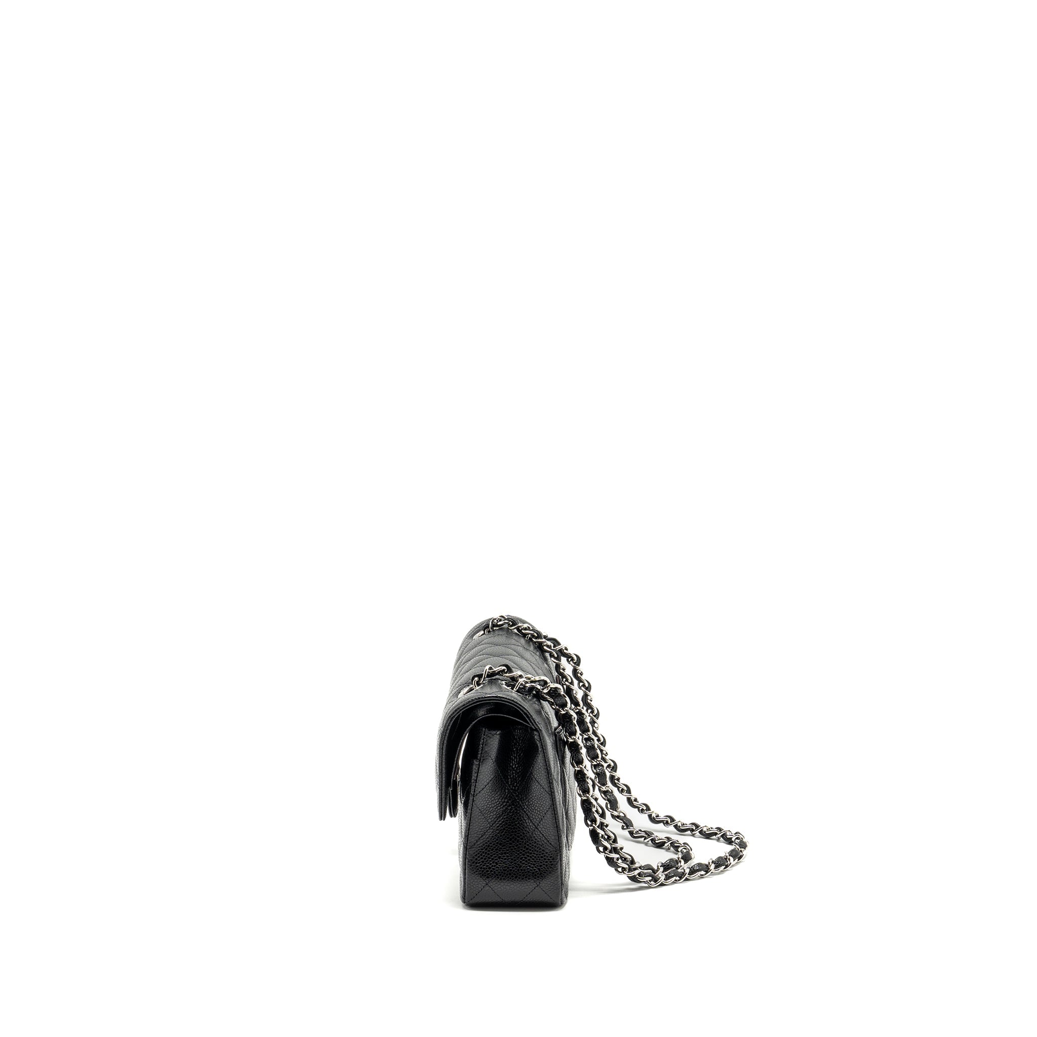 CHANEL SMALL CLASSIC DOUBLE FLAP BAG CAVIAR BLACK SHW (MICROCHIP)